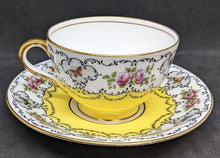 Load image into Gallery viewer, AYNSLEY Bone China Tea Cup &amp; Saucer - Bright Yellow With Scalloped Floral Border
