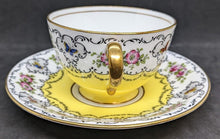 Load image into Gallery viewer, AYNSLEY Bone China Tea Cup &amp; Saucer - Bright Yellow With Scalloped Floral Border
