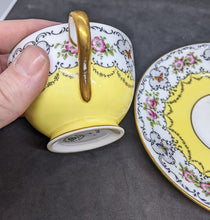 Load image into Gallery viewer, AYNSLEY Bone China Tea Cup &amp; Saucer - Bright Yellow With Scalloped Floral Border
