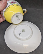 Load image into Gallery viewer, AYNSLEY Bone China Tea Cup &amp; Saucer - Bright Yellow With Scalloped Floral Border
