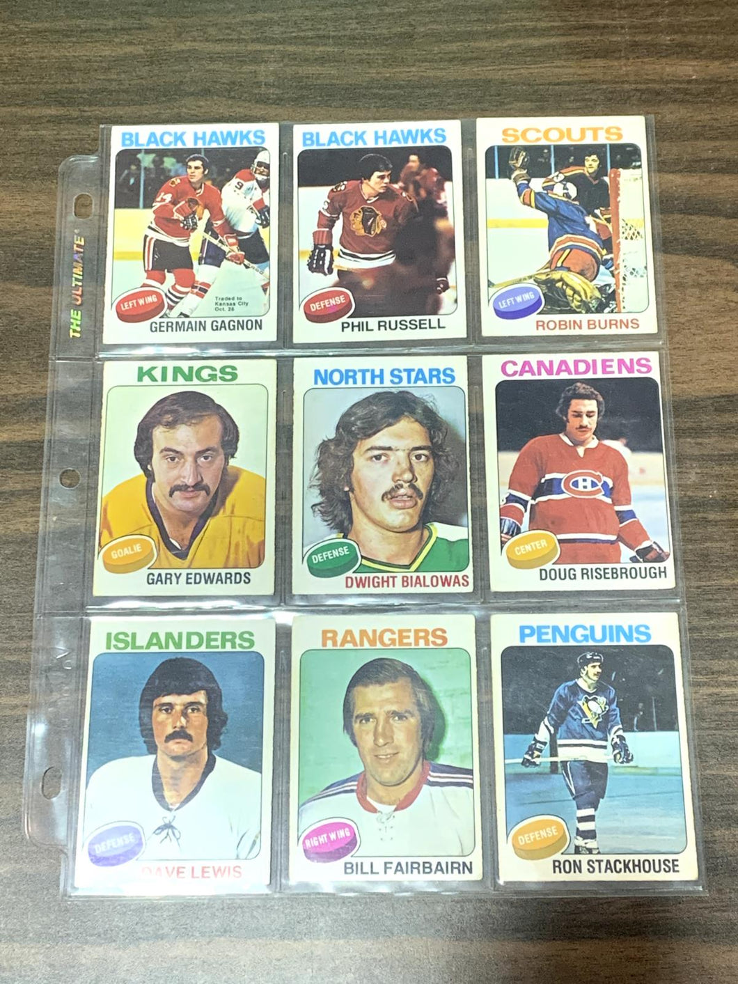 Sheet of 9, 1975-76 O-Pee-Chee Hockey Cards #101-111, VG+