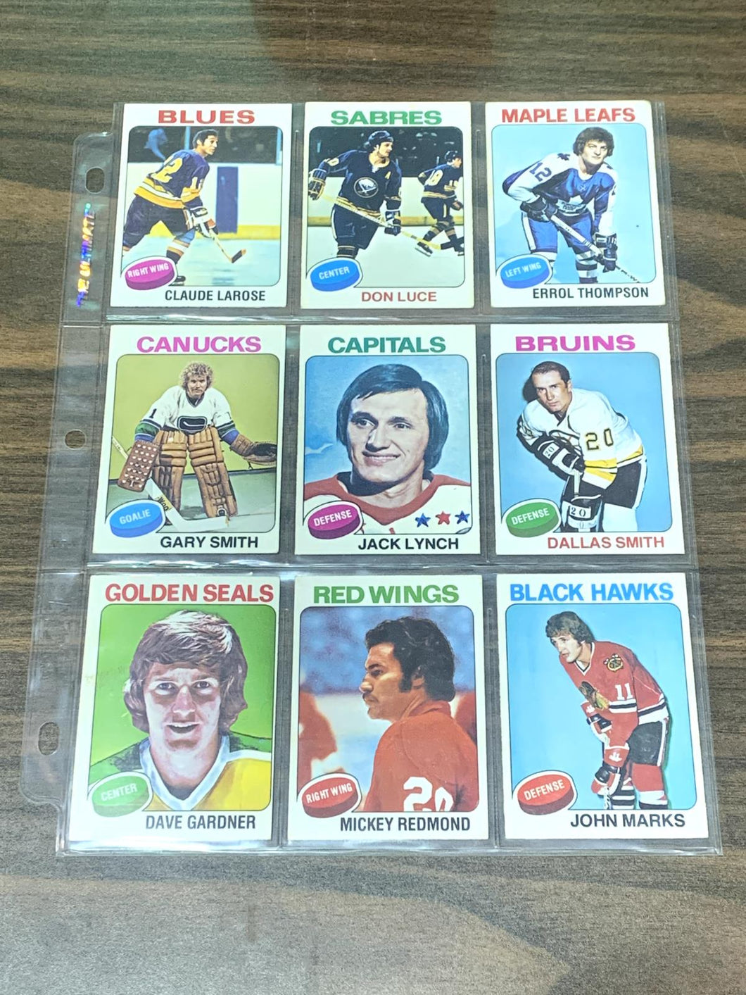 Sheet of 9, 1975-76 O-Pee-Chee Hockey Cards #112-121, VG+