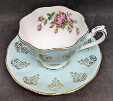 Load image into Gallery viewer, Vintage Queen Anne Bone China Tea Cup &amp; Saucer - Teal Blue &amp; Gold Detail
