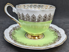 Load image into Gallery viewer, Elizabethan Fine Bone China Tea Cup &amp; Saucer by Taylor &amp; Kent - Green &amp; Gold
