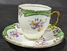 Load image into Gallery viewer, Birks Ellis Ryrie Toronto Demitasse Cup &amp; Saucer - Green &amp; Flowers
