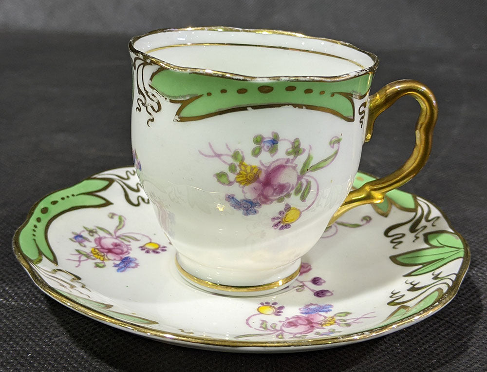 Birks Ellis Ryrie Toronto Demitasse Cup & Saucer - Green & Flowers