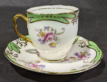 Load image into Gallery viewer, Birks Ellis Ryrie Toronto Demitasse Cup &amp; Saucer - Green &amp; Flowers
