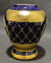 Load image into Gallery viewer, Limoges Porcelain Lidded Urn Cobalt &amp; Gold, Romance Scene
