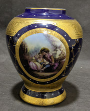 Load image into Gallery viewer, Limoges Porcelain Lidded Urn Cobalt &amp; Gold, Romance Scene
