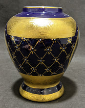 Load image into Gallery viewer, Limoges Porcelain Lidded Urn Cobalt &amp; Gold, Romance Scene
