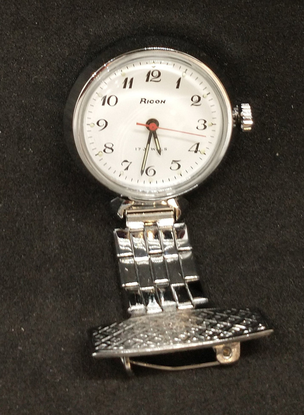 Vintage Chrome Ladies Ricoh 17 Jewels Wind Up Brooch Pin Watch