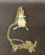 Load image into Gallery viewer, Robot Pendant w/ Crown &amp; Multi Coloured Stones and Necklace
