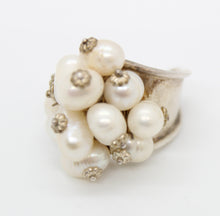 Load image into Gallery viewer, Silver Ring w/ Drilled Cultured Beads
