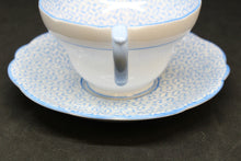 Load image into Gallery viewer, Foley Baby Blue Basket Weave Pattern Cup &amp; Saucer with Painted Flowers
