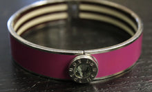 Load image into Gallery viewer, Henri Bendel Pink &amp; Silver Tone Hinged Bracelet w/ Crystal Rivet
